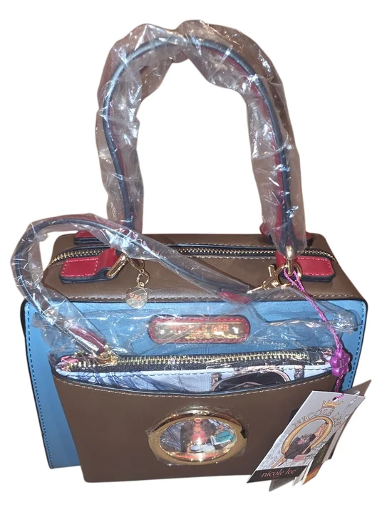 Brand New - Nicole Lee Brown & Blue Structured Satchel Bag with Matching Wallet