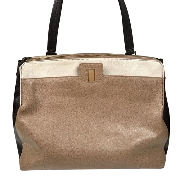 Furla Top‎ Handle Handbag Italian Leather Purse Taupe Cream Brown