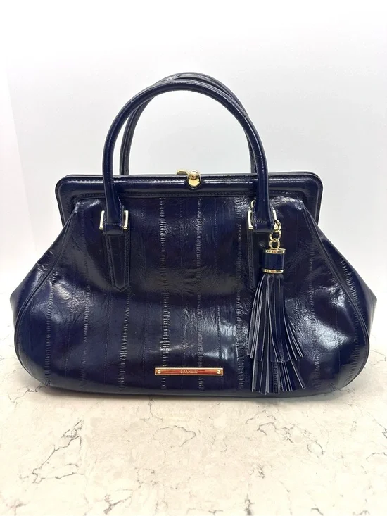 Brahmin Layla Dark Blue Structured Bag Embossed Eel Print Leather Magnetic Close