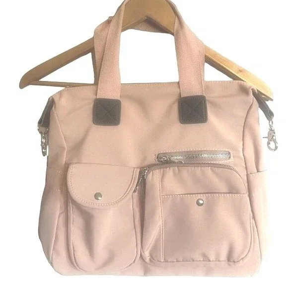 Yunyang Tote Shoulder Bag Pink Multi Pocket Removable Strap Zipper 12‎ X 12 X 5