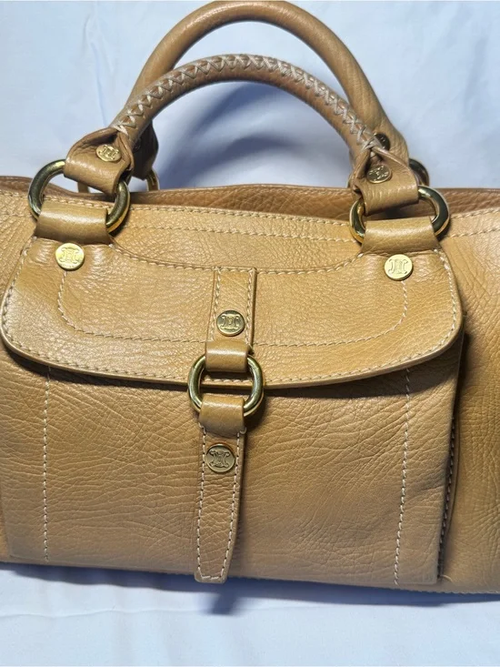 Celine Caramel Brown Leather Top-Handle Satchel with Gold Hardware
