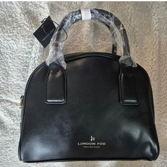 London Fog Mini Smooth PU Satchel Black Crossbody Handbag LFF24744-BLAK New