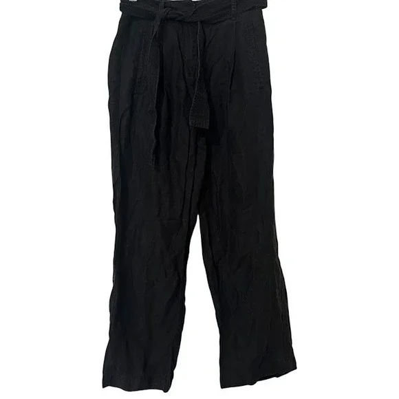 Aritzia Wilfred Black Linen Blend Allant Tie Front Wide Leg Ankle Pant Womens 00