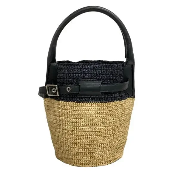 Celine Big Bag Nano Bucket Handbag Light Brown Black Raffia Leather