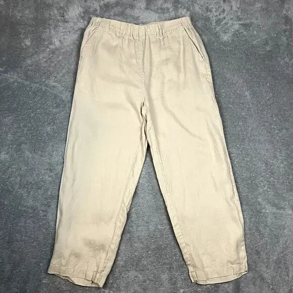 Quince Pants Womens M 100% Linen Career Minimalist Lightweight Stretch Waistband