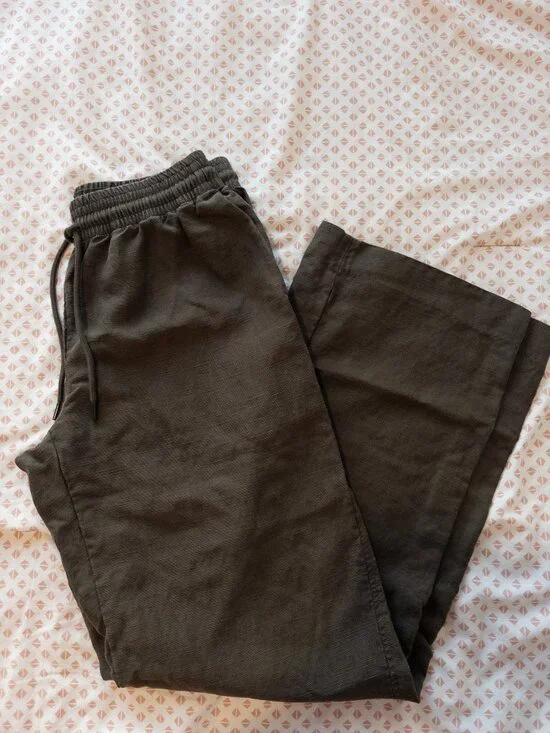 Aritzia Wilfred CruiseLinen Thesis Pants Green Linen