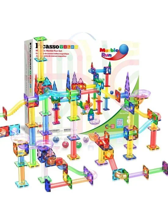 150pc Magnetic Marble Run Track Set - STEM Building Toy with Slides & Ramps for