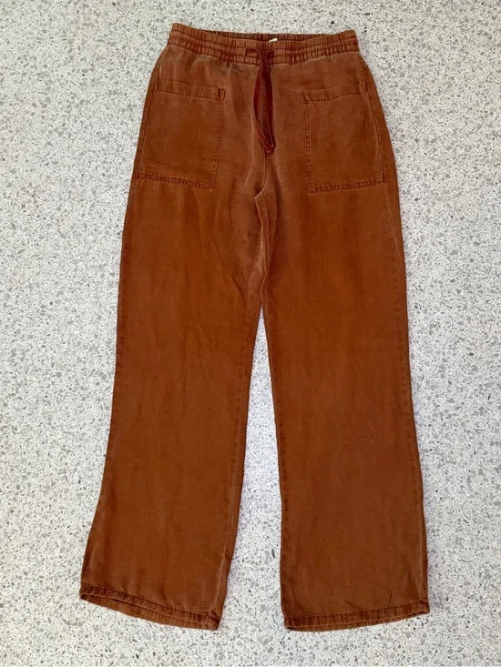 Women’s Relaxed Linen Drawstring Pants - Rust Brown