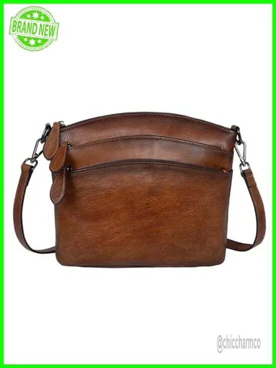 Vegetable Tanned Leather Crossbody Satchel Adjustable Strap