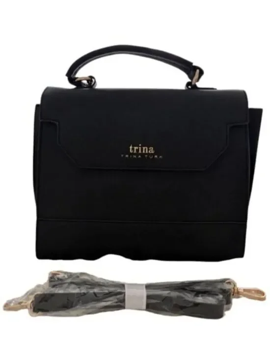 Trina Turk Top Handle Satchel Black Vegan Leather Shoulder Bag NWT $148 MSRP