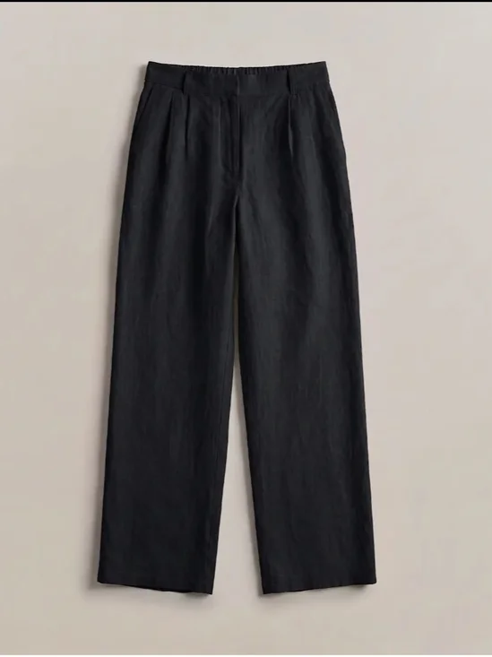 Quince Black Wide-Leg Linen-Blend Trousers