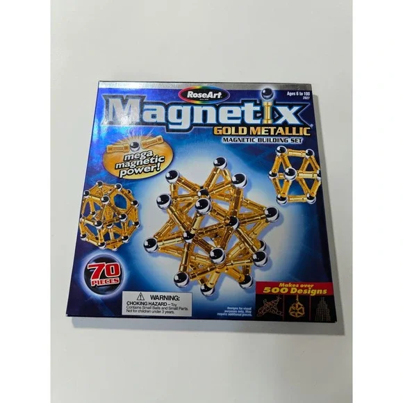 RoseArt Magnetix Gold Metallic Magnetic Building Set 70 Pieces 2827 Vintage 2004