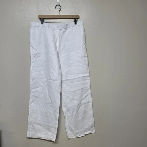 COS White‎ Linen Pants Womens US 14 Elastic Waist Wide Leg Summer Casual Beach