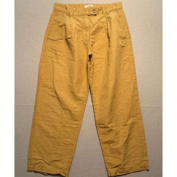 COS Pleated High Waist Wide Leg Trousers Mustard Yellow Women Size 6