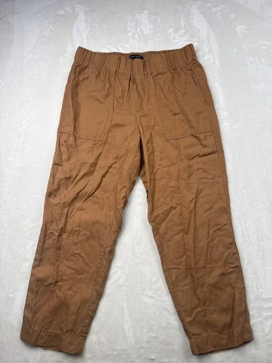 Banana Republic Womens Medium Brown Linen-Blend Elastic Waist Pants