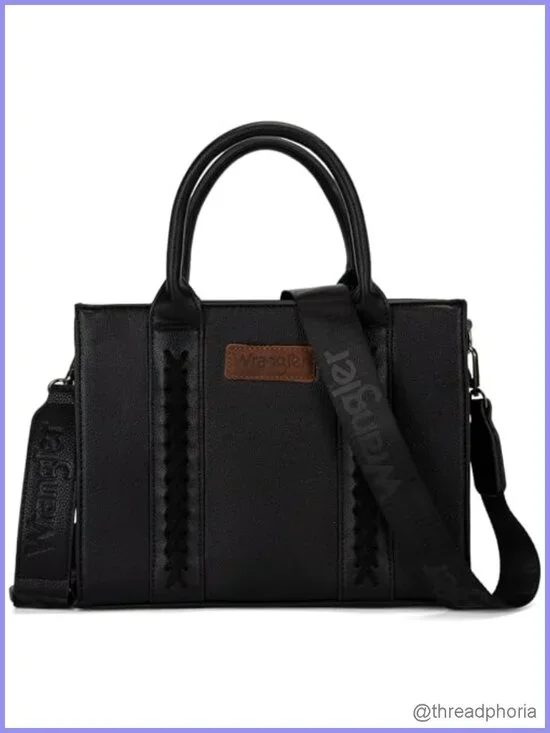 Whipstitch Tote Bag Satchel Zipper Top-handle Purse with Detachable Strap