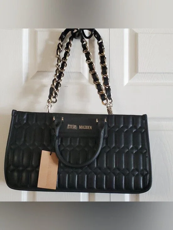 STEVE MADDEN NWT BJOVER BLACK QUILTED SATCHEL BAG.