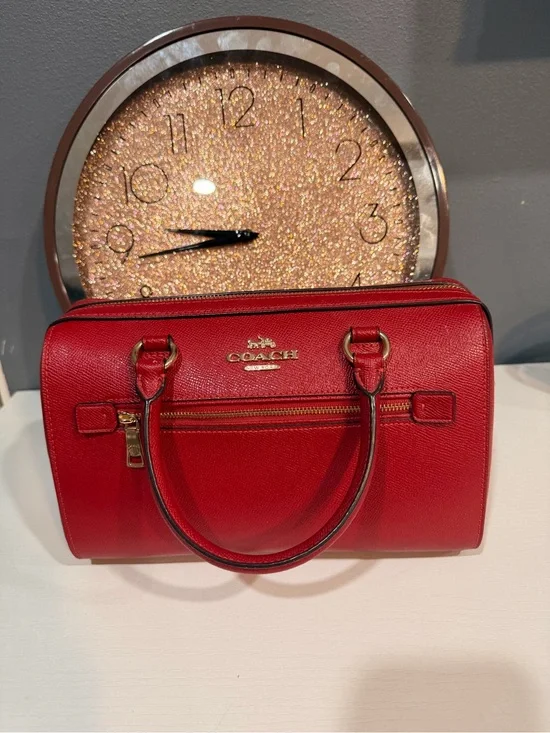 COACH Red Saffiano Leather Satchel with Gold Hardware