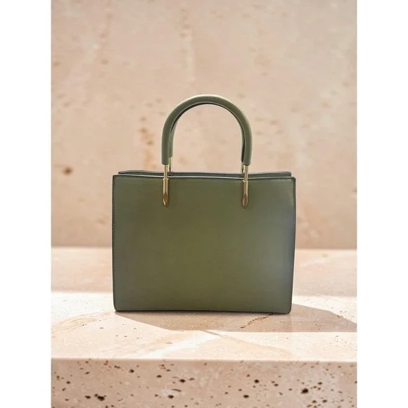 Sage Green Structured Satchel Handbag Gold Tone Hardware