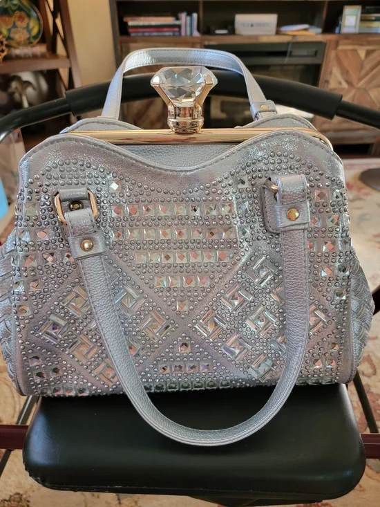 NEW Nwt Handbag EZxpress Women’s Crystal-Embellished Silver Satchel Bag