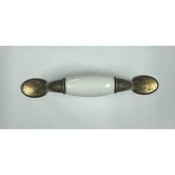 5 Inch White Porcelain Ceramic & Bronze/ Brass Cabinet Door or‎ Drawer Pull EA.