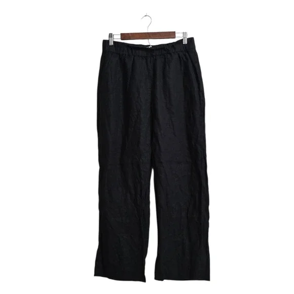 Everlane The Linen Easy High Rise Wide Leg Ankle Pant In Black Sz L