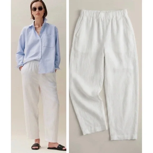 Quince 100% European Linen Wide Leg Ankle Pull On Pant White 3X