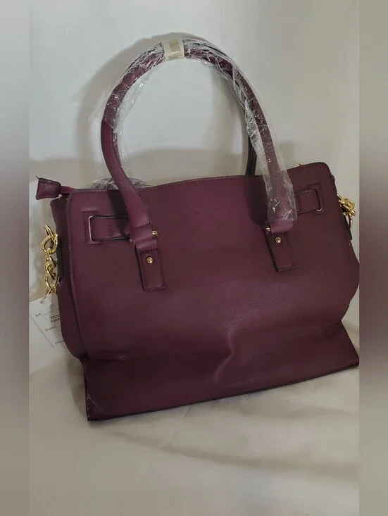 Structured Satchel Handbag in Plum - Unbranded