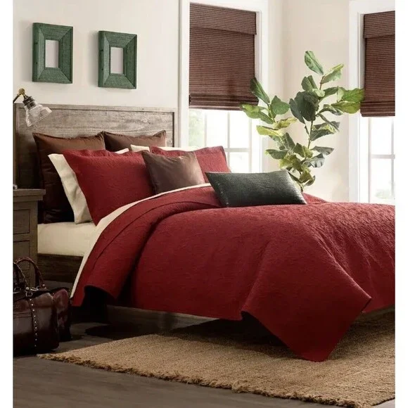 Patricia Nash Classic Tooled Red Queen Quilt Set‎ 3Pcs Reversible NWT