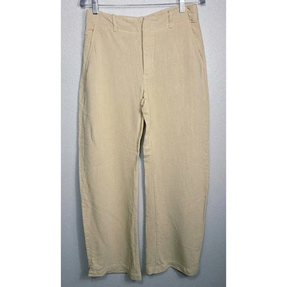 Zara Linen‎ Blend Wide Leg Pants Muted Yellow Neutral High Rise Size S