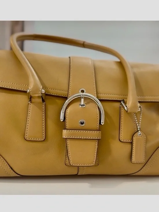 Coach Mustard Leather Satchel with Silver-Tone Buckle. Clean inside and outside