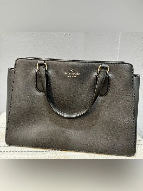 kate spade black structured saffiano satchel with gold hardware