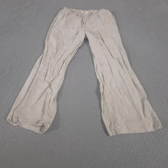 H&M Pants‎ Womens Small Straight-Leg Linen-Blend Drawstring Elastic Waist Pocket