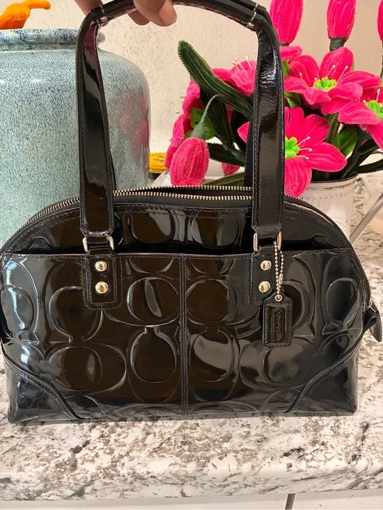 Coach Black Patent Leather Logo Dome Satchel