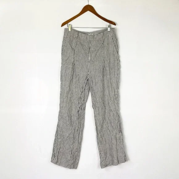 Reformation Cello Wide Leg Linen Pants Stripes Size 12‎ High Waisted Black White