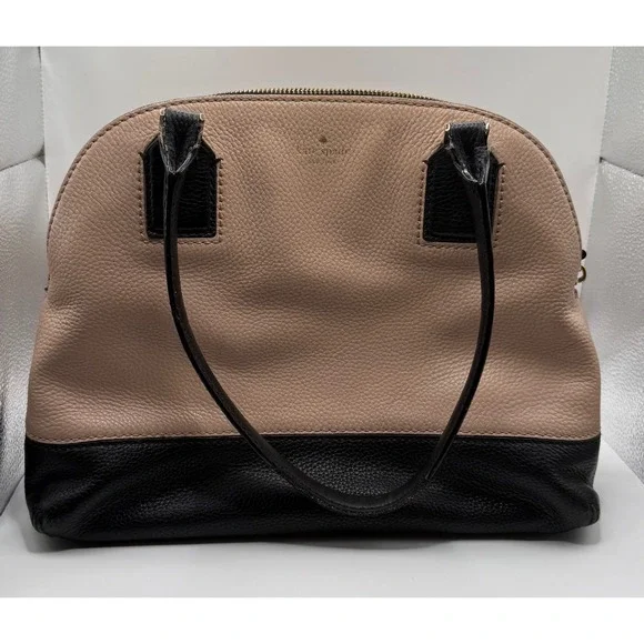 Kate Spade New York Pebbled Leather Dome Satchel Beige Black Floral Lining