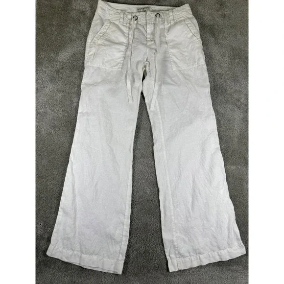 Banana Republic Womens White 100% Linen Wide Leg Drawstring Pants Size 6