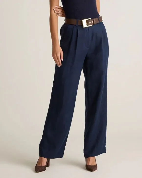 Quince 100% European Linen Pleated Trouser Pant Navy Size 6