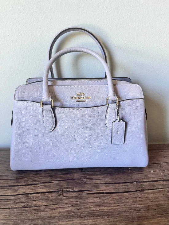 NWT-COACH Darcie Caryall Pebbled Leather Satchel Handbag in Light Lavender Purpl