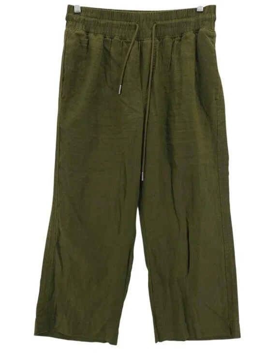 QUINCE Olive Green 100% Premium European Flax Linen Pants Wide Leg LARGE
