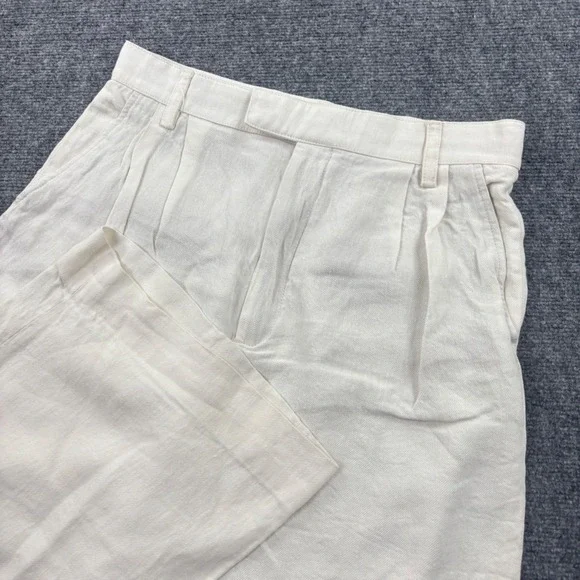 Zara Pleated Wide Leg Pants Size Large‎ Cream Linen Blend High Rise Women's