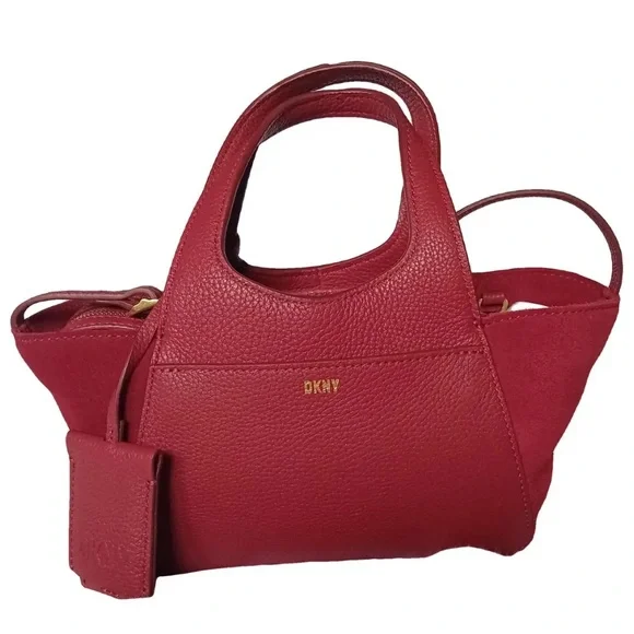 DKNY Carnelian Red Leather‎ Suede Satchel Crossbody Bag KZD13S83 New