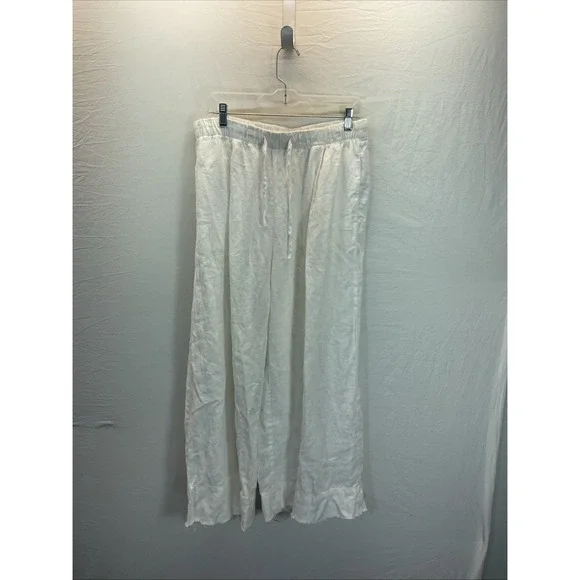 Zara White Wide Leg Linen Pants Women's Size XL Flowy Raw Hem Beach Resort Sheer