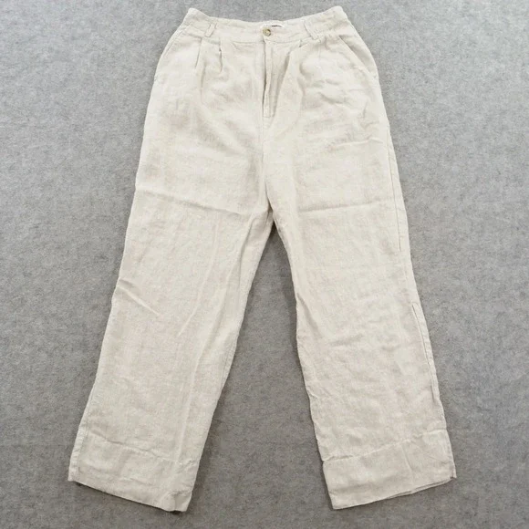 Reformation Womens Pants 8 Beige 100% Linen Wide Leg Pleated High Rise Chambray