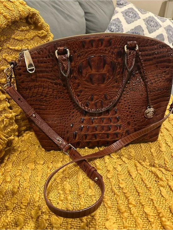 Brahmin Chestnut Croc-Embossed Dome Satchel with Strap