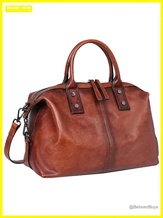 Vegetable tanned leather satchel bag shoulder tote