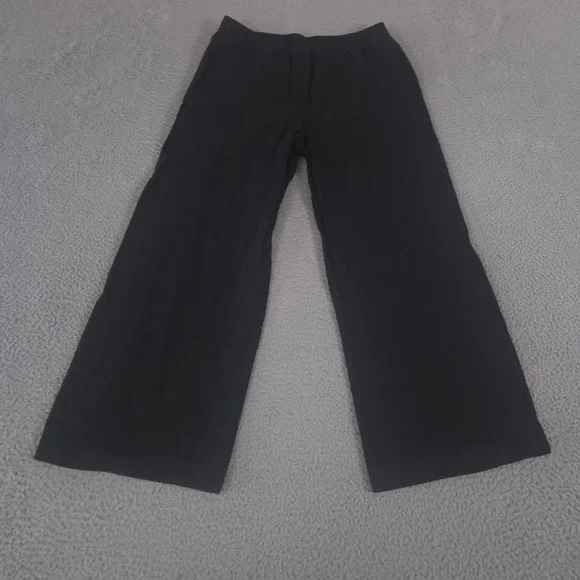 H&M Pants Womens Medium Black‎ Wide Leg Linen Blend Elastic Waist Lightweight