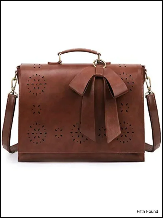Vegan Leather Women Satchel Briefcase Laptop Bag with Detachable Bow