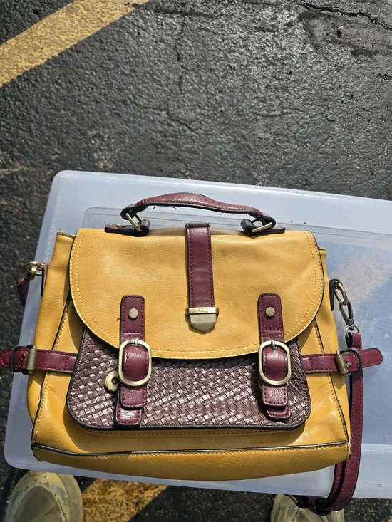 ModCloth‎ Yellow and Burgundy Woven-Accent Satchel
