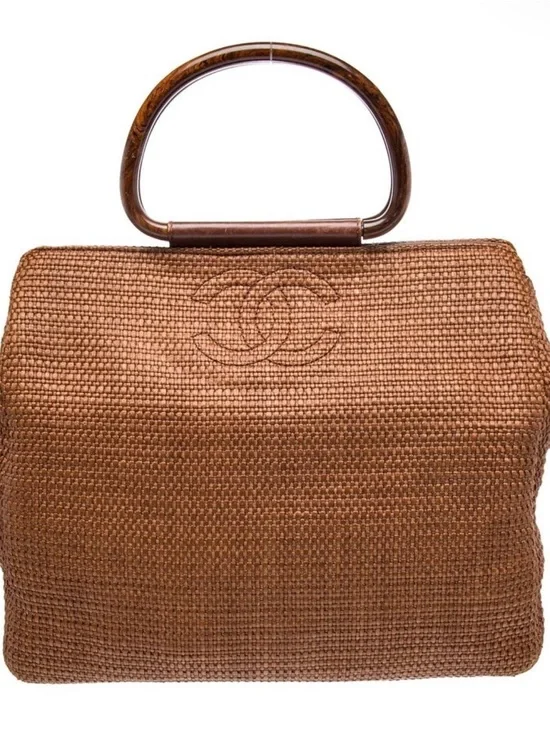 CHANEL Brown Woven Top-Handle Bag